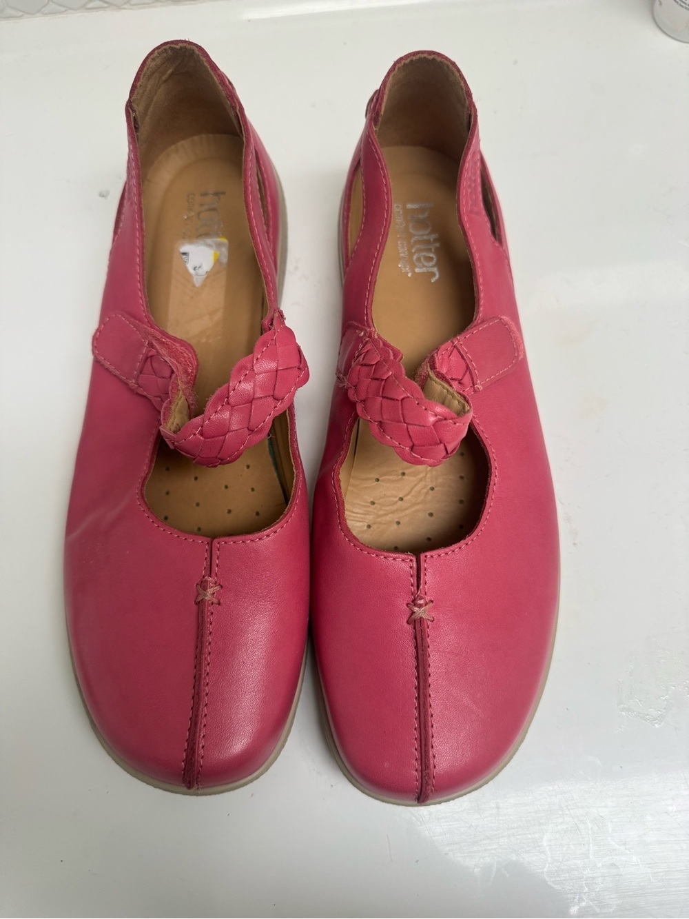 hotter Pink Braided-Strap Leather Mary Jane Flats